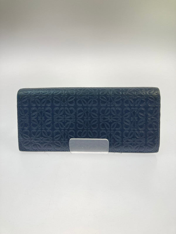 【中古品】【メンズ】 LOEWE ロエベ アナグラムロゴリピート 長財布 ロングウォレット アナグラム リピート ロゴ型押し レザー 181-260125-em-03-min カラー：ネイビー 万代Net店