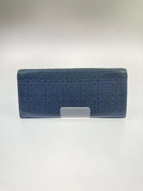 【中古品】【メンズ】 LOEWE ロエベ アナグラムロゴリピート 長財布 ロングウォレット アナグラム リピート ロゴ型押し レザー 181-260125-em-03-min カラー：ネイビー 万代Net店