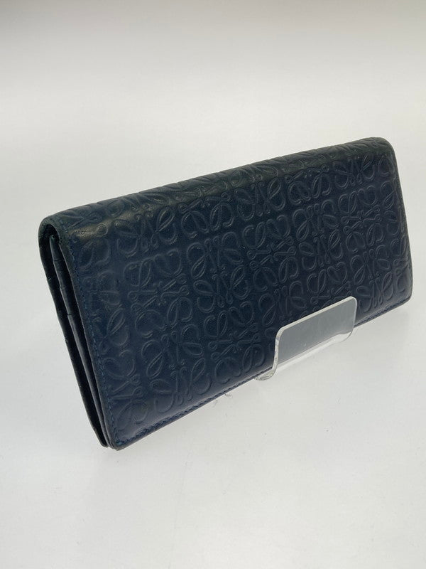 【中古品】【メンズ】 LOEWE ロエベ アナグラムロゴリピート 長財布 ロングウォレット アナグラム リピート ロゴ型押し レザー 181-260125-em-03-min カラー：ネイビー 万代Net店
