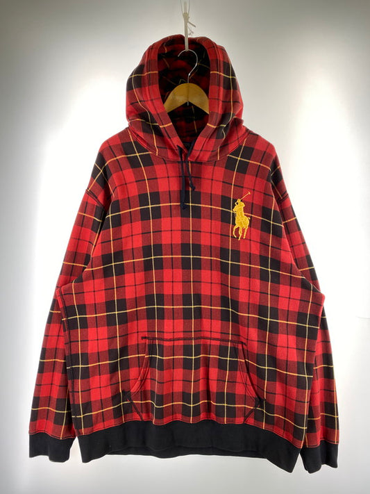 【中古品】【メンズ】 RALPH LAUREN ラルフローレン CHECK PULLOVER HOODIE チェックプルオーバーフーディ 147-260321-zi-33-min サイズ：XXL カラー：レッド 万代Net店