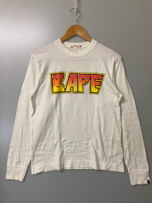 【中古品】【メンズ】 A BATHING APE アベイシングエイプ 90-00S BAPE LOGO LS TEE プリントロゴ Tシャツ 90年代 00年代 長袖 メンズ トップス ヴィンテージ 142-260127-em-19-min サイズ：S カラー：ホワイト 万代Net店