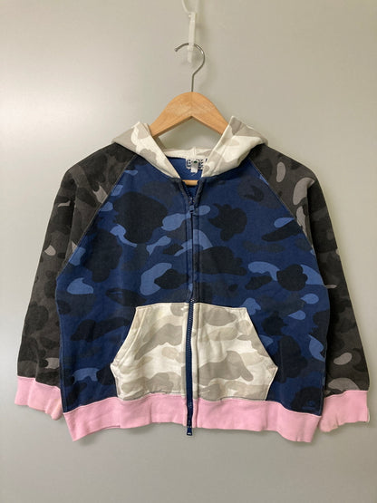 【中古品】【キッズ】 A BATHING APE アベイシングエイプ 00S CRAZY PATTERN KIDS HOODIE フーディ 173-260129-zi-26-min サイズ：130 カラー：ネイビー/グレー 万代Net店