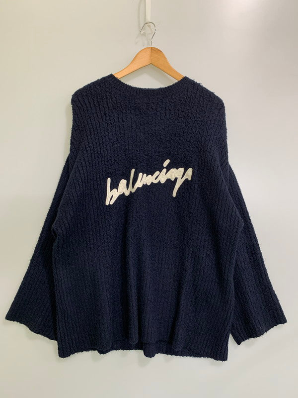 【中古品】【メンズ】 BALENCIAGA バレンシアガ 20AW SCRIBBLE LOGO OVERSIZE SWEATER フロントロゴ クルーネック オーバーサイズ ニットセーター メンズ トップス 141-260116-em-41-min サイズ：XS カラー：ネイビー 万代Net店