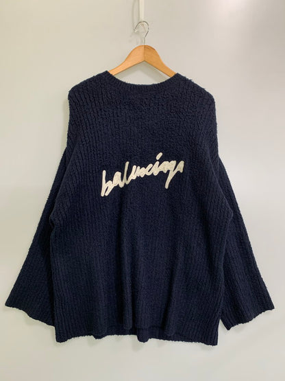 【中古品】【メンズ】 BALENCIAGA バレンシアガ 20AW SCRIBBLE LOGO OVERSIZE SWEATER フロントロゴ クルーネック オーバーサイズ ニットセーター メンズ トップス 141-260116-em-41-min サイズ：XS カラー：ネイビー 万代Net店