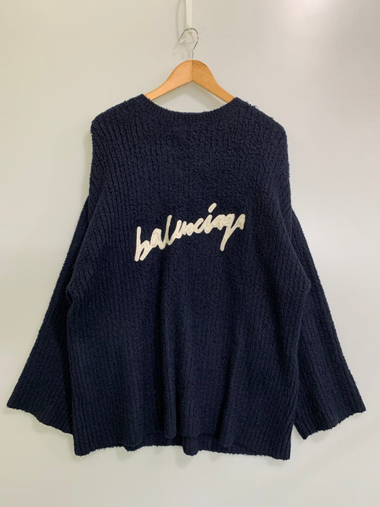 【中古品】【メンズ】 BALENCIAGA バレンシアガ 20AW SCRIBBLE LOGO OVERSIZE SWEATER フロントロゴ クルーネック オーバーサイズ ニットセーター メンズ トップス 141-260116-em-41-min サイズ：XS カラー：ネイビー 万代Net店