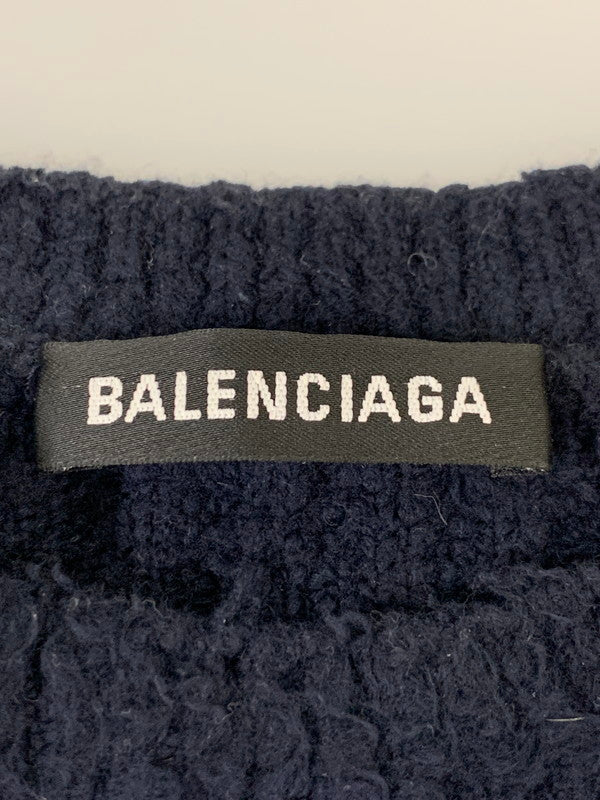 【中古品】【メンズ】 BALENCIAGA バレンシアガ 20AW SCRIBBLE LOGO OVERSIZE SWEATER フロントロゴ クルーネック オーバーサイズ ニットセーター メンズ トップス 141-260116-em-41-min サイズ：XS カラー：ネイビー 万代Net店