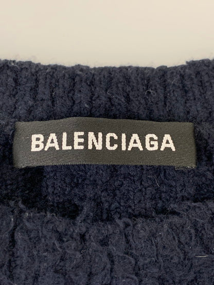 【中古品】【メンズ】 BALENCIAGA バレンシアガ 20AW SCRIBBLE LOGO OVERSIZE SWEATER フロントロゴ クルーネック オーバーサイズ ニットセーター メンズ トップス 141-260116-em-41-min サイズ：XS カラー：ネイビー 万代Net店