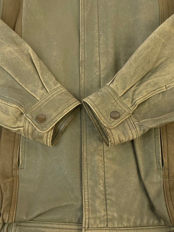 【中古品】【メンズ】 CHRISTIAN AUJARD クリスチャンオジャール 2TONE LEATHER JACKET レザージャケット アウター 146-260120-AS-26-min サイズ：M カラー：ベージュ系 万代Net店