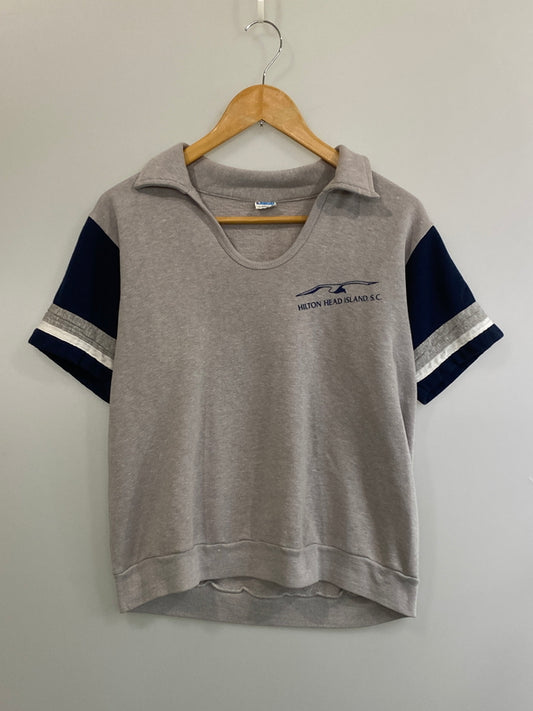 【中古品】【メンズ】 CHAMPION チャンピオン 70'S S S SWEATSHIRT 70年代 ショートスリーブ スウェット シャツ ヴィンテージ 半袖 トレーナー 146-260724-hu-10-min サイズ：L カラー：グレー/ネイビー 万代Net店