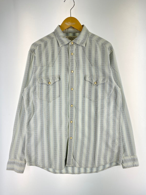 【中古品】【メンズ】 RYAN ライアン SILK WESTERN SHIRT シルク ウェスタン ロングスリーブ シャツ 146-260117-AS-10-min サイズ：M カラー：ブルー系 万代Net店