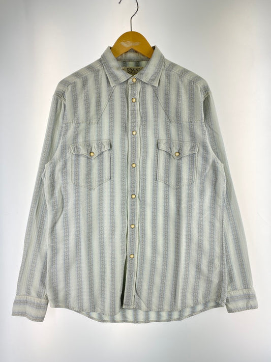 【中古品】【メンズ】 RYAN ライアン SILK WESTERN SHIRT シルク ウェスタン ロングスリーブ シャツ 146-260117-AS-10-min サイズ：M カラー：ブルー系 万代Net店
