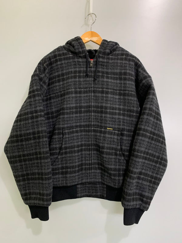 【中古品】【メンズ】 Supreme シュプリーム 23AW PLAID WOOL HOODED WORK JACKET ウール フーデット ワークジャケット アウター 149-260117-AS-21-min サイズ：M カラー：ブラック/グレー 万代Net店