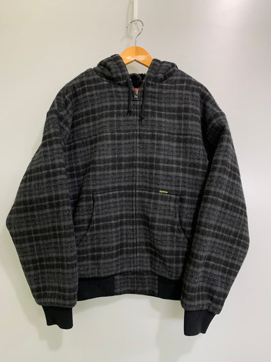 【中古品】【メンズ】 Supreme シュプリーム 23AW PLAID WOOL HOODED WORK JACKET ウール フーデット ワークジャケット アウター 149-260117-AS-21-min サイズ：M カラー：ブラック/グレー 万代Net店
