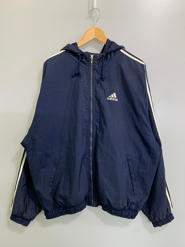 【現状渡し品】【メンズ】 adidas アディダス NYLON HOODED JACKET AHN001 ナイロン フーデッド ジャケット ライトアウター 万国旗タグ 146-260404-kk-12-min サイズ：US XL カラー：ネイビー 万代Net店