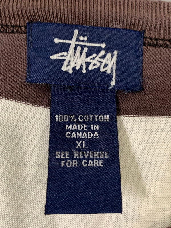 【中古品】【メンズ】 STUSSY ステューシー 90’s BORDER POCKET LS TEE 90年代 ボーダーポケット ロングスリーブティーシャツ トップス 142-260409-SH-45-min サイズ：XL カラー：ダークブラウン/ホワイト 万代Net店