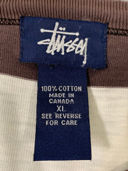 【中古品】【メンズ】 STUSSY ステューシー 90’s BORDER POCKET LS TEE 90年代 ボーダーポケット ロングスリーブティーシャツ トップス 142-260409-SH-45-min サイズ：XL カラー：ダークブラウン/ホワイト 万代Net店