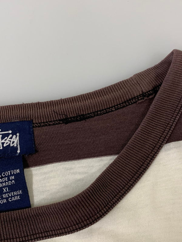 【中古品】【メンズ】 STUSSY ステューシー 90’s BORDER POCKET LS TEE 90年代 ボーダーポケット ロングスリーブティーシャツ トップス 142-260409-SH-45-min サイズ：XL カラー：ダークブラウン/ホワイト 万代Net店