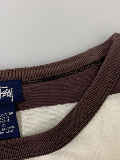 【中古品】【メンズ】 STUSSY ステューシー 90’s BORDER POCKET LS TEE 90年代 ボーダーポケット ロングスリーブティーシャツ トップス 142-260409-SH-45-min サイズ：XL カラー：ダークブラウン/ホワイト 万代Net店