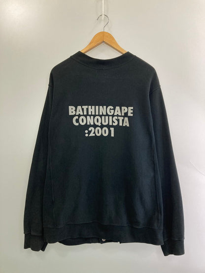 【中古品】【メンズ】 A BATHING APE アベイシングエイプ CONQUISTA 2001 SWEAT CARDIGAN コンキスタ 2001 スウェットカーディガン トップス 142-260327-SH-10-min サイズ：L カラー：ブラック 万代Net店