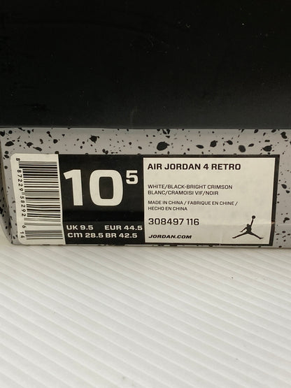 【現状渡し品】【メンズ】 NIKE ナイキ AIR JORDAN 4 RETRO 308497-116 エアジョーダン 4 レトロ スニーカー 靴 160-260127-yn-11-min サイズ：28.5cm US10.5 カラー：WHITE/BLACK-BRIGHT CRIMSON 万代Net店