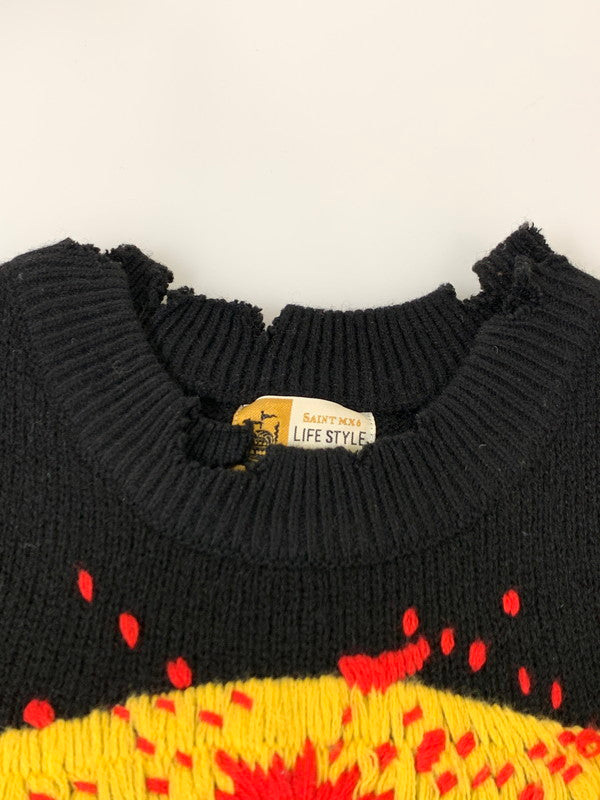 【中古品】【メンズ】 SAINT MICHAEL セントマイケル ×CACTUS PLANT FLEA MARKET SM-YS1-0000-C07 24AW CP CREW NECK KNIT クルーネックニット 140-260125-SH-04-min サイズ：M カラー：ブラック系 万代Net店