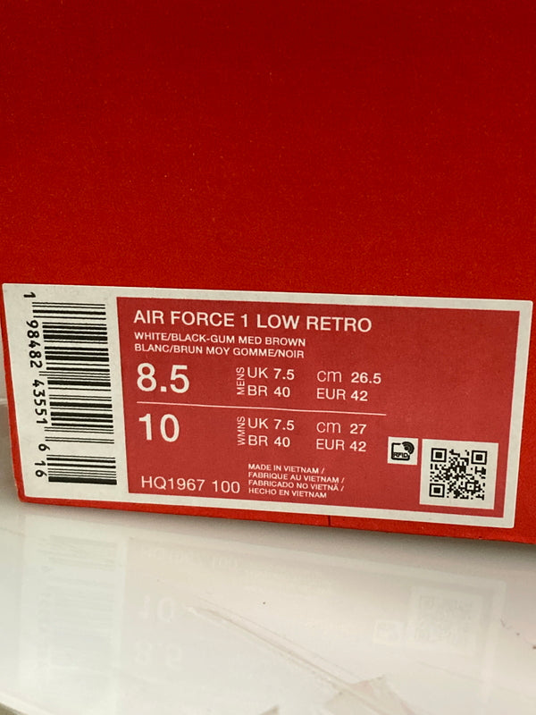 【中古品】【メンズ】 NIKE ナイキ AIR FORCE 1 LOW RETRO WHITE BLACK-GUM MED BROWN-SUMMIT WHITE HQ1967-100 エアフォース 1 ロー レトロ スニーカー メンズ 靴 シューズ 160-260130-em-03-min サイズ：26.5cm カラー：WHITE/BLACK-GUM MED BROWN 万代Net店