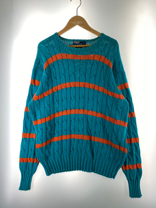 【現状渡し品】【メンズ】 RALPH LAUREN ラルフローレン 90's BORDER KNIT 90年代 ボーダー ニット トップス 146-260215-SH-10-min サイズ：L カラー：エメラルドブルー/オレンジ 万代Net店