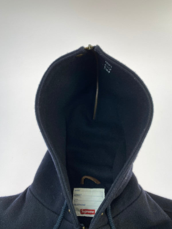 【中古品】【メンズ】 Supreme シュプリーム 12AW HOODED VARSITY JACKET フーデッド バーシティージャケット アウター フード付きスタジャン 149-260131-kk-30-min サイズ：S カラー：ネイビー/ブラウン 万代Net店