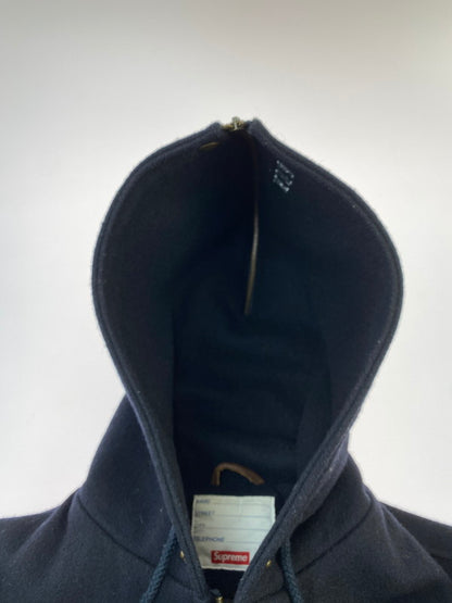 【中古品】【メンズ】 Supreme シュプリーム 12AW HOODED VARSITY JACKET フーデッド バーシティージャケット アウター フード付きスタジャン 149-260131-kk-30-min サイズ：S カラー：ネイビー/ブラウン 万代Net店