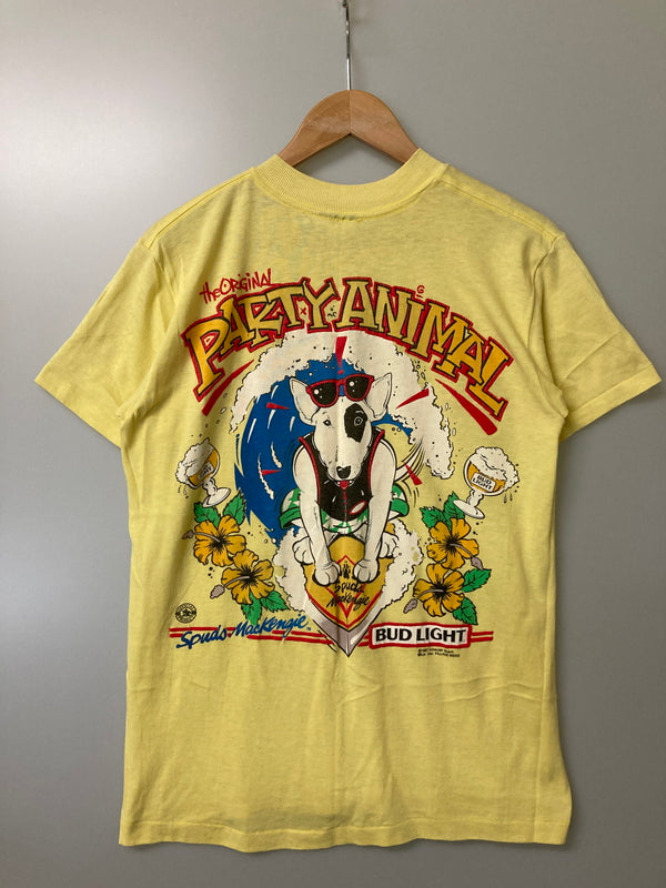 【中古品】【メンズ】 BUD LIGHT バッドライト 80's SPUDS MACKENZIE PARTY ANIMAL PRINT TEE VINTAGE 80年代 スパッズ・マッケンジー パーティーアニマル プリント Tシャツ 半袖 トップス 146-260201-kk-21-min サイズ：表記消え 下記参照 カラー：イエロー 万代Net店