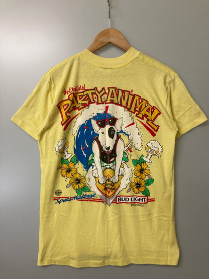【中古品】【メンズ】 BUD LIGHT バッドライト 80's SPUDS MACKENZIE PARTY ANIMAL PRINT TEE VINTAGE 80年代 スパッズ・マッケンジー パーティーアニマル プリント Tシャツ 半袖 トップス 146-260201-kk-21-min サイズ：表記消え 下記参照 カラー：イエロー 万代Net店
