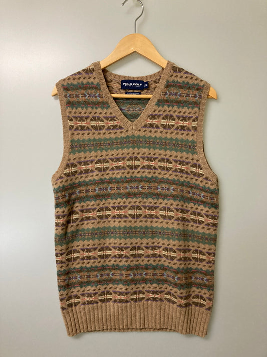 【中古品】【メンズ】 POLO GOLF RALPH LAUREN ポロゴルフ ラルフローレン 90's WOOL KNIT VEST 90年代 ウールニットベスト トップス 146-260201-kk-20-min サイズ：M カラー：ブラウン 万代Net店