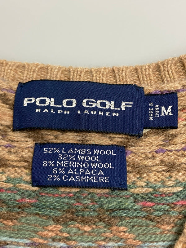【中古品】【メンズ】 POLO GOLF RALPH LAUREN ポロゴルフ ラルフローレン 90's WOOL KNIT VEST 90年代 ウールニットベスト トップス 146-260201-kk-20-min サイズ：M カラー：ブラウン 万代Net店