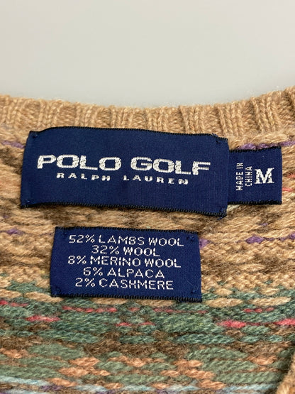 【中古品】【メンズ】 POLO GOLF RALPH LAUREN ポロゴルフ ラルフローレン 90's WOOL KNIT VEST 90年代 ウールニットベスト トップス 146-260201-kk-20-min サイズ：M カラー：ブラウン 万代Net店