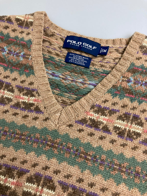 【中古品】【メンズ】 POLO GOLF RALPH LAUREN ポロゴルフ ラルフローレン 90's WOOL KNIT VEST 90年代 ウールニットベスト トップス 146-260201-kk-20-min サイズ：M カラー：ブラウン 万代Net店