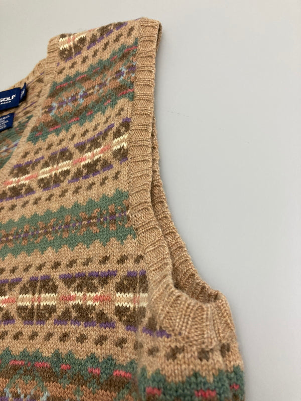 【中古品】【メンズ】 POLO GOLF RALPH LAUREN ポロゴルフ ラルフローレン 90's WOOL KNIT VEST 90年代 ウールニットベスト トップス 146-260201-kk-20-min サイズ：M カラー：ブラウン 万代Net店