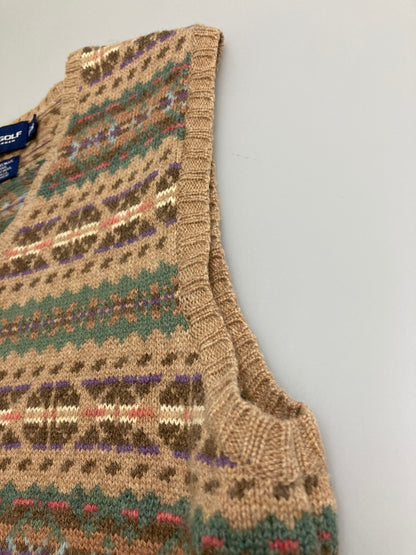 【中古品】【メンズ】 POLO GOLF RALPH LAUREN ポロゴルフ ラルフローレン 90's WOOL KNIT VEST 90年代 ウールニットベスト トップス 146-260201-kk-20-min サイズ：M カラー：ブラウン 万代Net店
