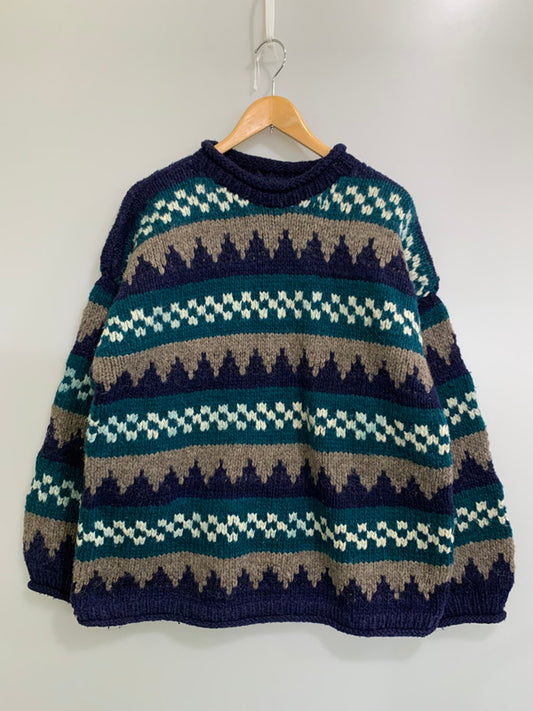 【中古品】【メンズ】 SHEEP RIVER TRADING ECUADOR KNIT SWEATER GREEN NAVY BROWN ニット セーター 146-260208-AS-38-min サイズ：F カラー：グリーン/ネイビー/ブラウン 万代Net店