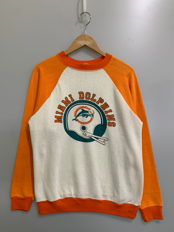 【現状渡し品】【メンズ】 SEARS シアーズ 70~80S MIAMI DOLPHINS CREW SWEAT スウェットシャツ トレーナー ヴィンテージ 146-260718-AS-15-min サイズ：XL カラー：ホワイト/オレンジ 万代Net店