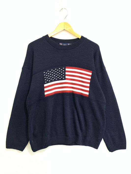 【中古品】【メンズ】 FADED GLORY 90's STARS&STRIPES SWEATER フェイデッドグローリー セーター トップス 146-260316-yn-18-min サイズ：L カラー：ネイビー 万代Net店