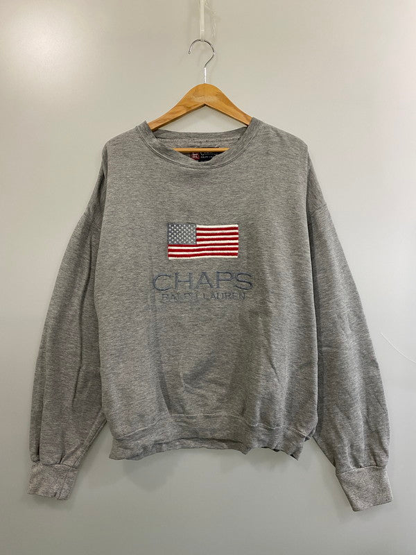【中古品】【メンズ】 RALPH LAUREN ラルフローレン 90's CHAPS LOGO SWEATSHIRT 90年代 ロゴ スウェットシャツ トレーナー トップス 146-260319-yn-20-min サイズ：L カラー：グレー 万代Net店