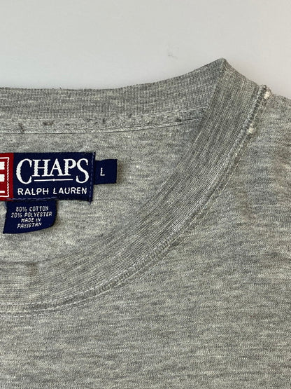 【中古品】【メンズ】 RALPH LAUREN ラルフローレン 90's CHAPS LOGO SWEATSHIRT 90年代 ロゴ スウェットシャツ トレーナー トップス 146-260319-yn-20-min サイズ：L カラー：グレー 万代Net店