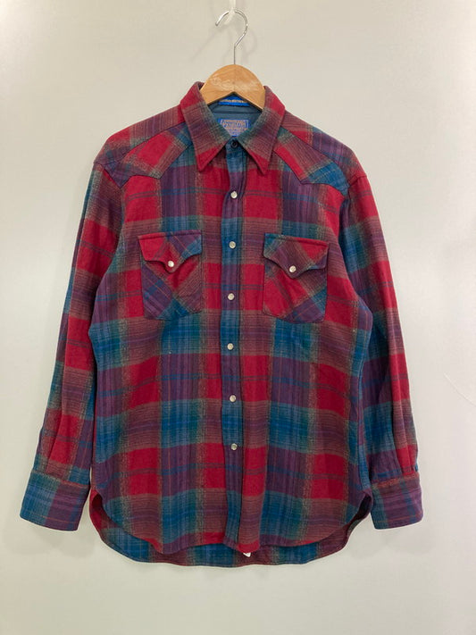 【中古品】【メンズ】 PENDLETON ペンドルトン 70's WESTERN OMBRE CHECK SHIRT 70年代 ウェスタン オンブレ チェック シャツ 長袖シャツ トップス 146-260210-yn-32-min サイズ：M カラー：ワインレッド 万代Net店