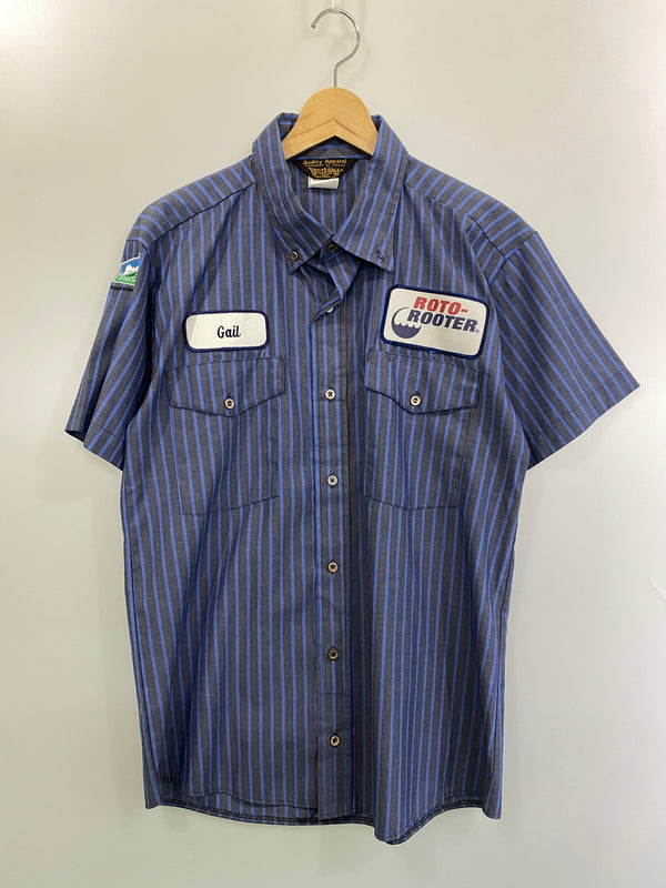 【中古品】【メンズ】 PROTEXALL プロテックスオール 80S STRIPE SS WORK SHIRT 80年代 ストライプ ワークシャツ トップス 146-260626-jt-07-min サイズ：XL カラー：ブルー/グレー 万代Net店