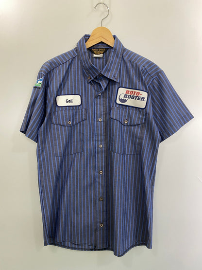 【中古品】【メンズ】 PROTEXALL プロテックスオール 80S STRIPE SS WORK SHIRT 80年代 ストライプ ワークシャツ トップス 146-260626-jt-07-min サイズ：XL カラー：ブルー/グレー 万代Net店