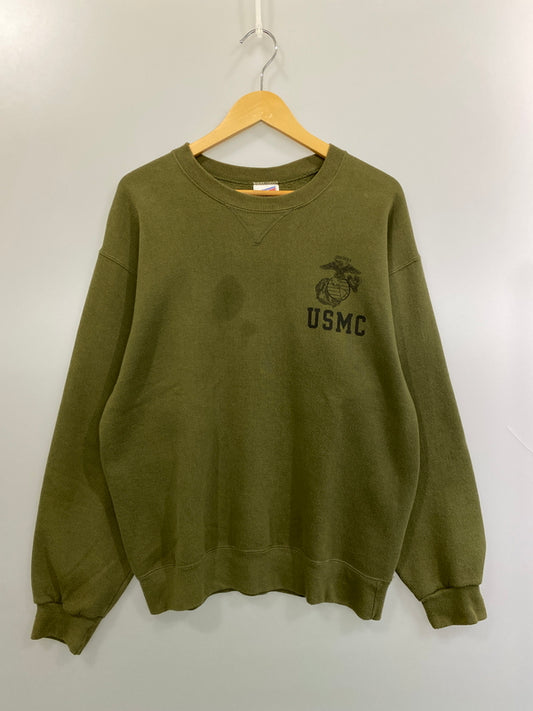 【現状渡し品】【メンズ】 SOFFE ソフィー 90's USMC PRINT CREW SWEAT 90年代 プリント クルー スウェットシャツ トレーナー トップス 146-260715-yn-12-min サイズ：M カラー：オリーブ 万代Net店