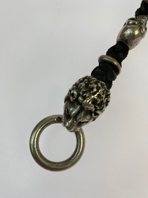 【中古品】【メンズ】 GABORATORY ガボラトリー 生前 スカルプテッド オーバルキーパー 2ライオンヘッド＆2スカルブレイデッドレザーキーチェーン アクセサリー シルバー 192-260214-SH-19-min カラー：ブラック 万代Net店