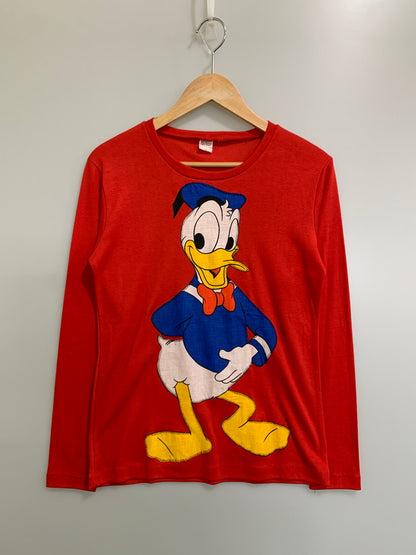 【中古品】【メンズ】 UNKNOWN USED ユーズド DISNEY DONALD DUCK T-SHIRT ワッペン刺繍 ロングスリーブTシャツ 長袖Tシャツ トップス 146-260617-yn-13-min サイズ：M カラー：レッド 万代Net店