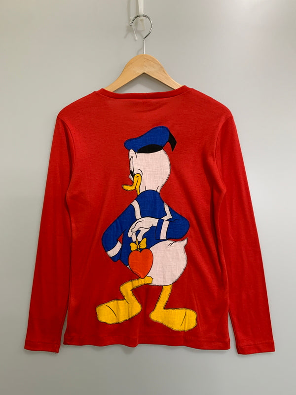 【中古品】【メンズ】 UNKNOWN USED ユーズド DISNEY DONALD DUCK T-SHIRT ワッペン刺繍 ロングスリーブTシャツ 長袖Tシャツ トップス 146-260617-yn-13-min サイズ：M カラー：レッド 万代Net店