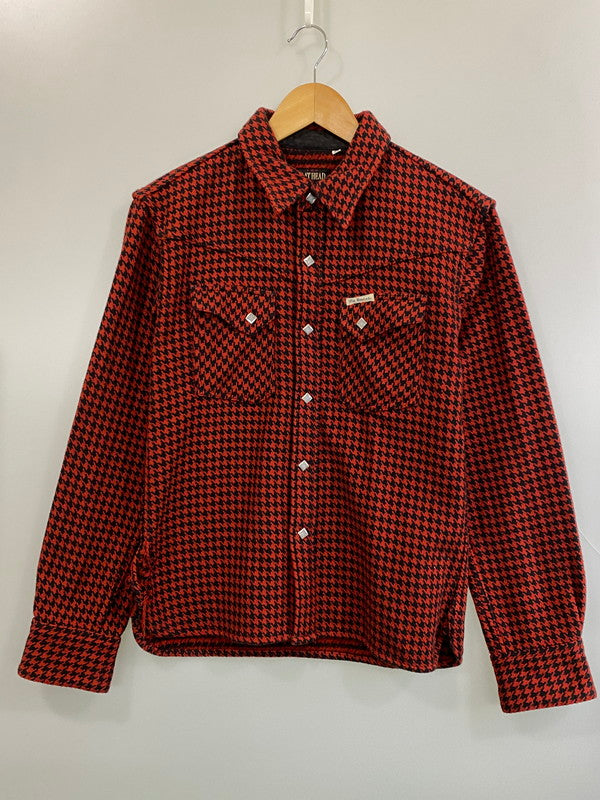 【現状渡し品】【メンズ】 THE FLAT HEAD ザ フラットヘッド ハウンズトゥース ウエスタンシャツ メンズ トップス 145-260714-hu-41-min サイズ：38 カラー：ブラック/レッド（千鳥柄） 万代Net店